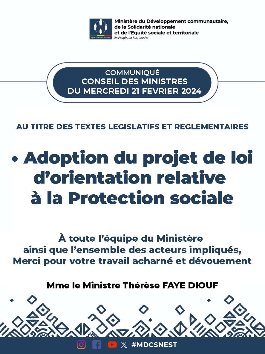 Adoption, en conseil des ministres, du projet de loi d'orientation relative à la protection sociale