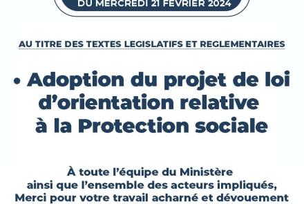 Adoption, en conseil des ministres, du projet de loi d'orientation relative à la protection sociale